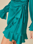 Ideal Choice Tie Waist Ruffle Dress in Vivid Teal-Women's Clothing-Shop Z & Joxa