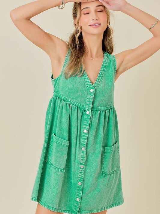 If You Can Dream It You Can Do It Washed Green Denim Dress-Women's Clothing-Shop Z & Joxa