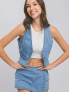 In Denim We Trust Buttoned Denim Vest Top-Women's Clothing-Shop Z & Joxa