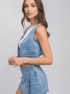 In Denim We Trust Buttoned Denim Vest Top-Women's Clothing-Shop Z & Joxa