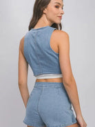 In Denim We Trust Buttoned Denim Vest Top-Women's Clothing-Shop Z & Joxa