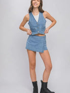 In Denim We Trust Buttoned Denim Vest Top-Women's Clothing-Shop Z & Joxa