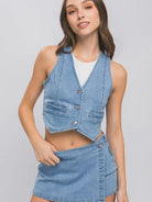 In Denim We Trust Buttoned Denim Vest Top-Women's Clothing-Shop Z & Joxa