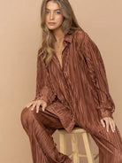 Irresistible Mini Pleat Lounge Set in Brown-Women's Clothing-Shop Z & Joxa