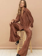 Irresistible Mini Pleat Lounge Set in Brown-Women's Clothing-Shop Z & Joxa