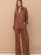 Irresistible Mini Pleat Lounge Set in Brown-Women's Clothing-Shop Z & Joxa