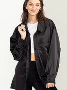 Irresistibly Charming Oversized Button Front Satin Shirt-Women's Clothing-Shop Z & Joxa