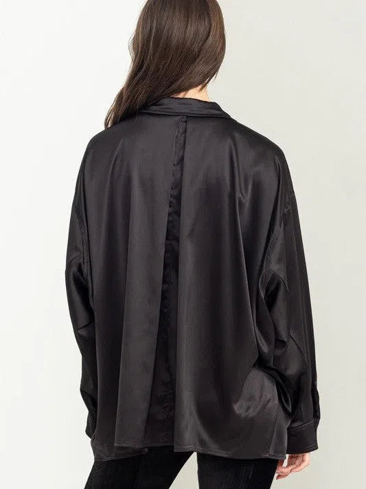 Irresistibly Charming Oversized Button Front Satin Shirt-Women's Clothing-Shop Z & Joxa