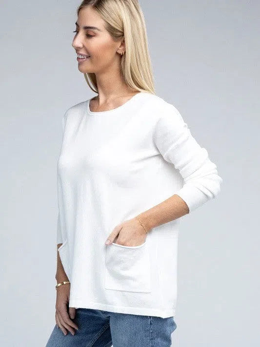 Its Been a Week Casual Friday Simple Front Pocket Sweater-Women's Clothing-Shop Z & Joxa