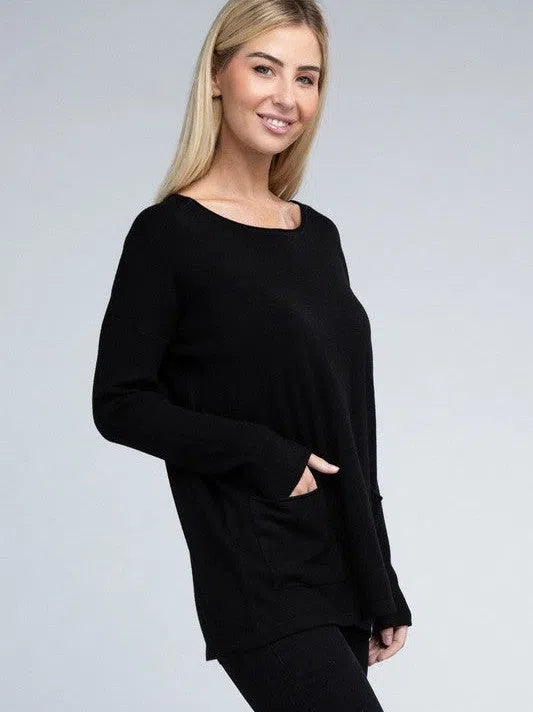 Its Been a Week Casual Friday Simple Front Pocket Sweater-Women's Clothing-Shop Z & Joxa