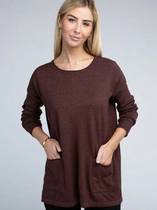 Its Been a Week Casual Friday Simple Front Pocket Sweater-Women's Clothing-Shop Z & Joxa