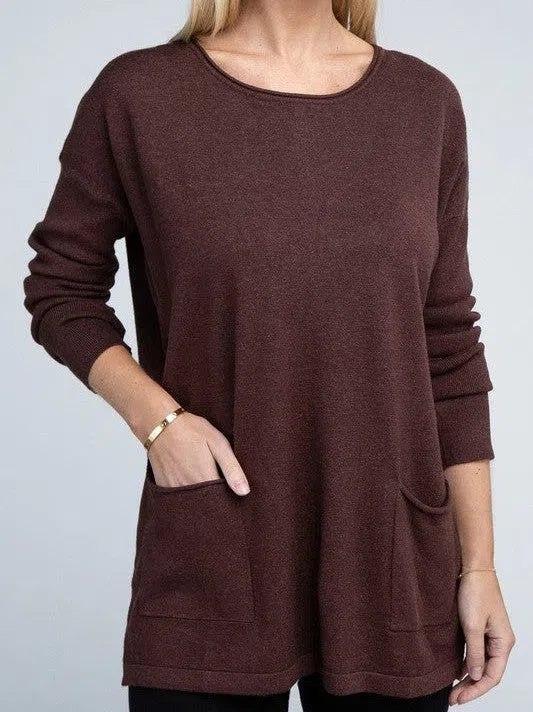 Its Been a Week Casual Friday Simple Front Pocket Sweater-Women's Clothing-Shop Z & Joxa