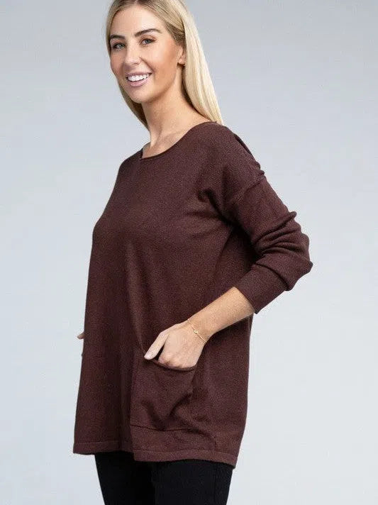 Its Been a Week Casual Friday Simple Front Pocket Sweater-Women's Clothing-Shop Z & Joxa