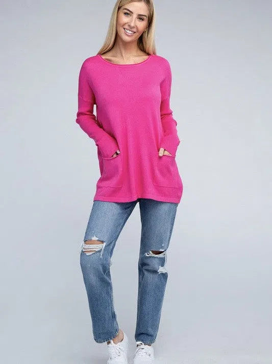 Its Been a Week Casual Friday Simple Front Pocket Sweater-Women's Clothing-Shop Z & Joxa