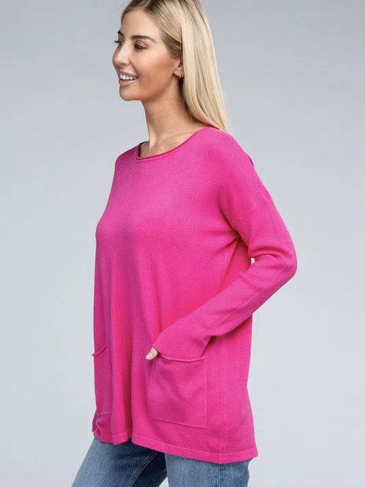 Its Been a Week Casual Friday Simple Front Pocket Sweater-Women's Clothing-Shop Z & Joxa