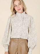 Ivory Floral Stand Collar Frill Blouse-Women's Clothing-Shop Z & Joxa