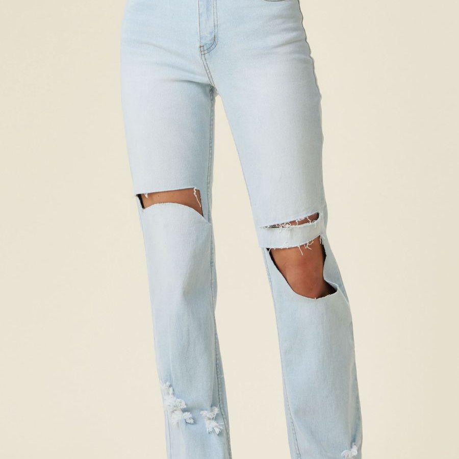 Jagged Edge High-Rise Wide Fit Jeans-Women's Clothing-Shop Z & Joxa