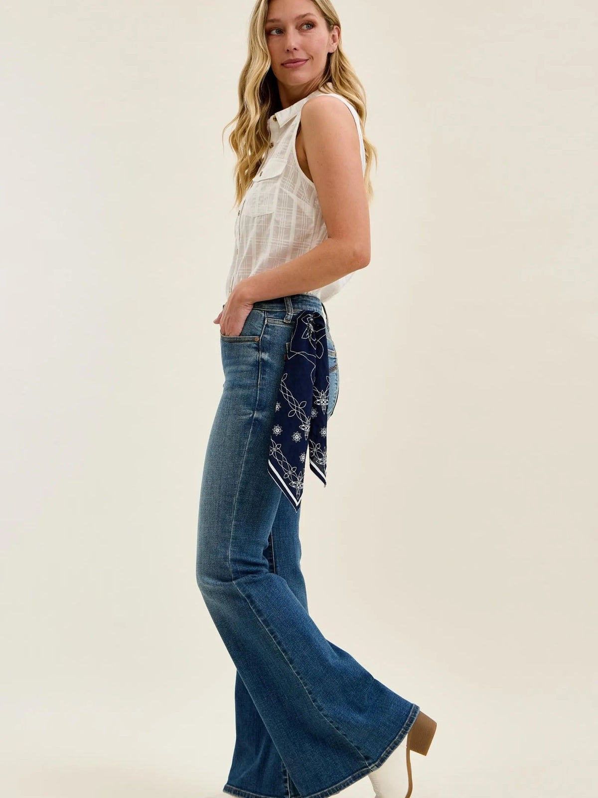 Judy Blue Bandana Belle Mid Rise Jaqueline Flare Jeans-Women's Jeans-Shop Z & Joxa