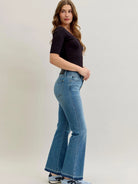 Judy Blue Blue Crush Mid Rise Slim Bootcut Release Hem Jeans-Women's Jeans-Shop Z & Joxa