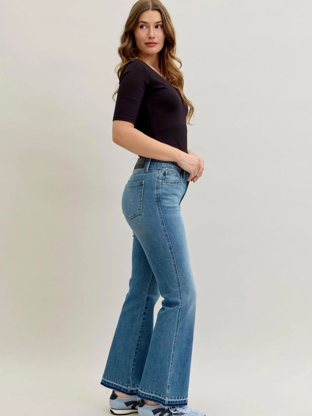Judy Blue Blue Crush Mid Rise Slim Bootcut Release Hem Jeans-Women's Jeans-Shop Z & Joxa