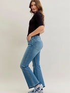 Judy Blue Blue Crush Mid Rise Slim Bootcut Release Hem Jeans-Women's Jeans-Shop Z & Joxa