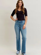Judy Blue Blue Crush Mid Rise Slim Bootcut Release Hem Jeans-Women's Jeans-Shop Z & Joxa