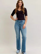 Judy Blue Blue Crush Tummy Control Mid Rise Slim Bootcut Release Hem Jeans-Women's Jeans-Shop Z & Joxa