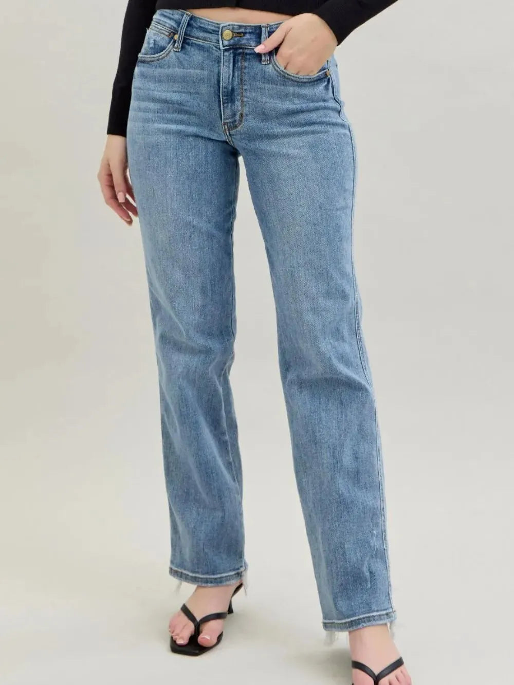 Judy Blue Blue Mirage Frayed Hem Cell Phone Pocket Dad Jeans-Women's Jeans-Shop Z & Joxa