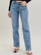 Judy Blue Blue Mirage Frayed Hem Cell Phone Pocket Dad Jeans-Women's Jeans-Shop Z & Joxa