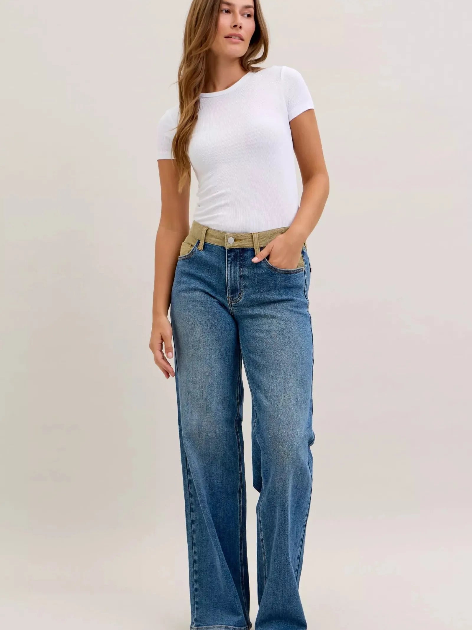 Judy Blue Column & Cord Midrise Straight Jeans with Corduroy-Women's Jeans-Shop Z & Joxa