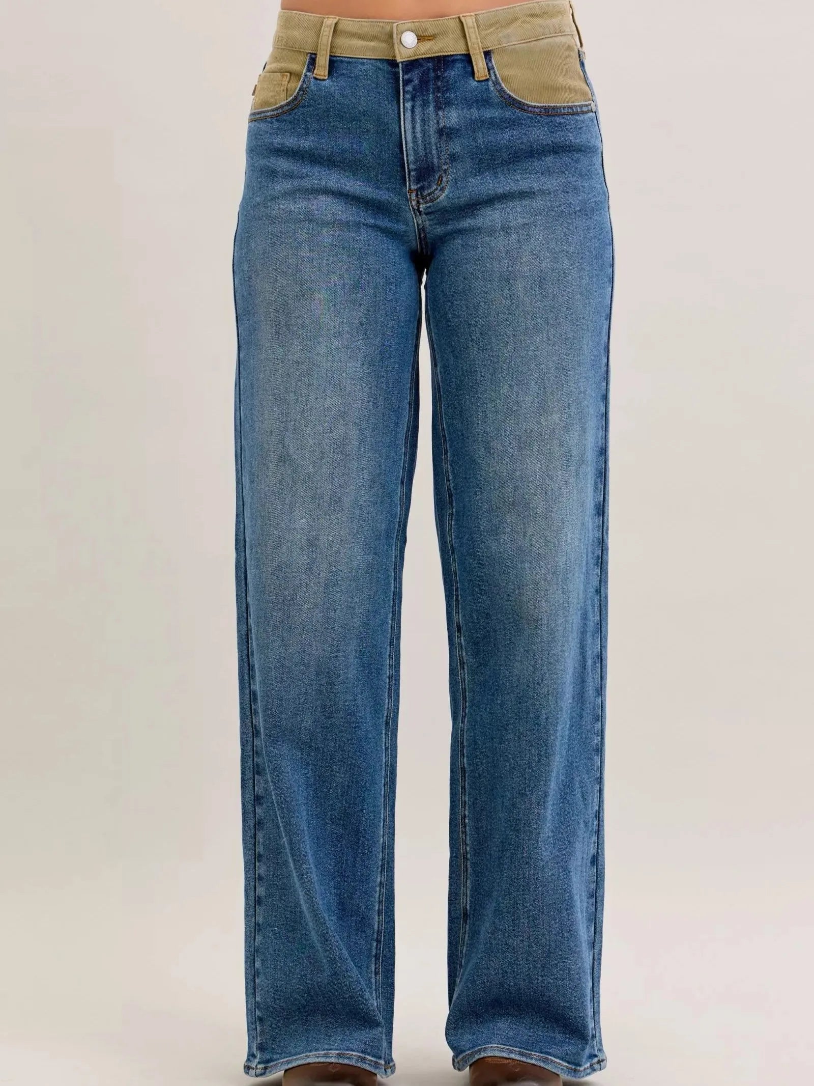 Judy Blue Column & Cord Midrise Straight Jeans with Corduroy-Women's Jeans-Shop Z & Joxa