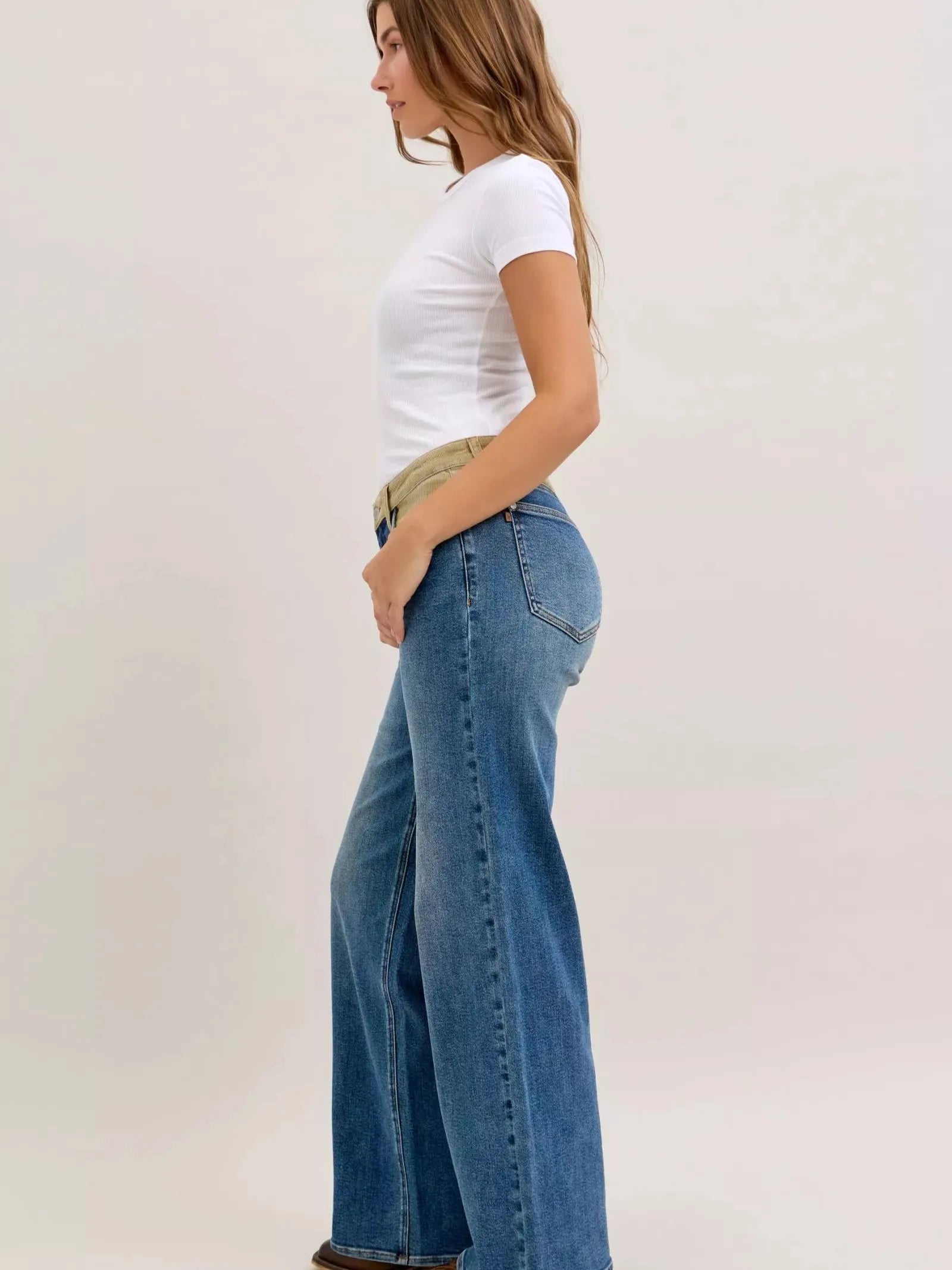 Judy Blue Column & Cord Midrise Straight Jeans with Corduroy-Women's Jeans-Shop Z & Joxa