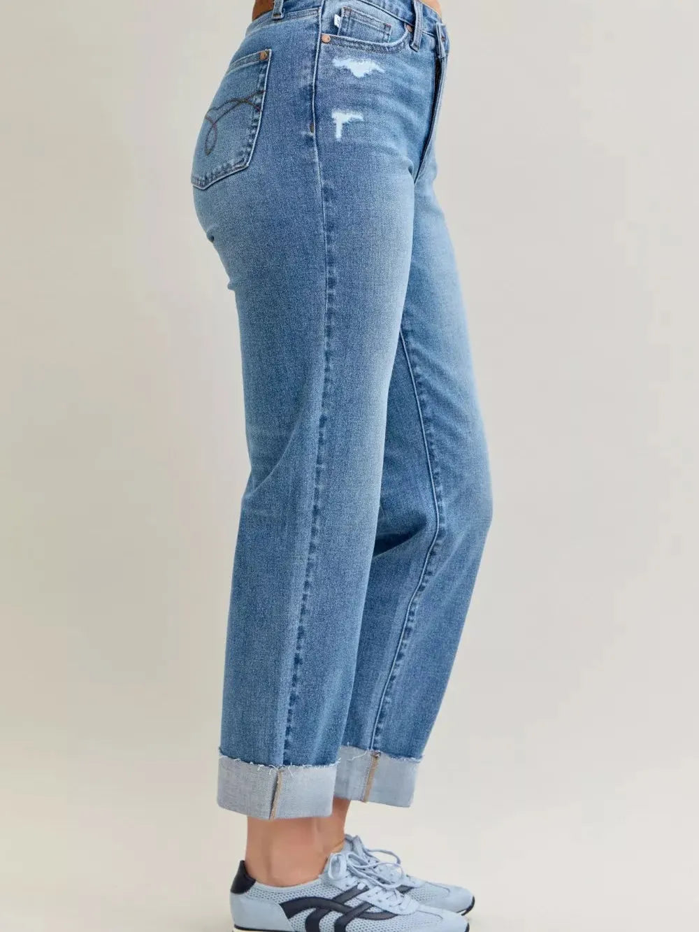 Judy Blue Criss and Kiss Highrise Criss-cross Boyfriend Jeans-Women's Jeans-Shop Z & Joxa