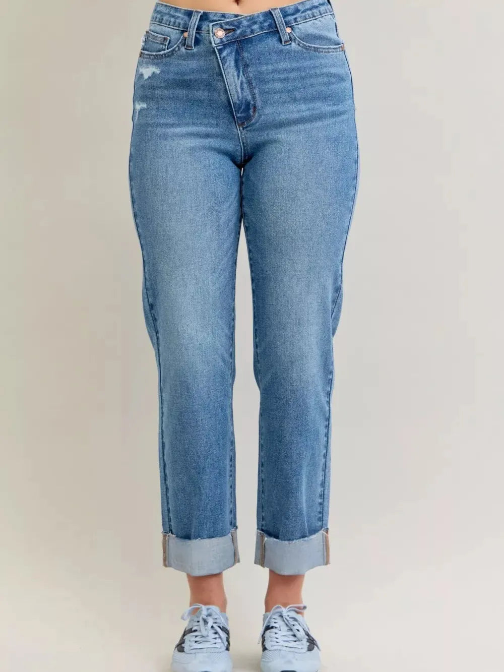 Judy Blue Criss and Kiss Highrise Criss-cross Boyfriend Jeans-Women's Jeans-Shop Z & Joxa