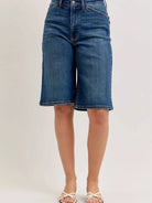 Judy Blue Dark Horizon High Rise Bermuda Denim Shorts-Women's Shorts-Shop Z & Joxa