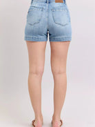 Judy Blue Denim Dash Mid Rise Denim Shorts in Medium Stone-Women's Jeans-Shop Z & Joxa