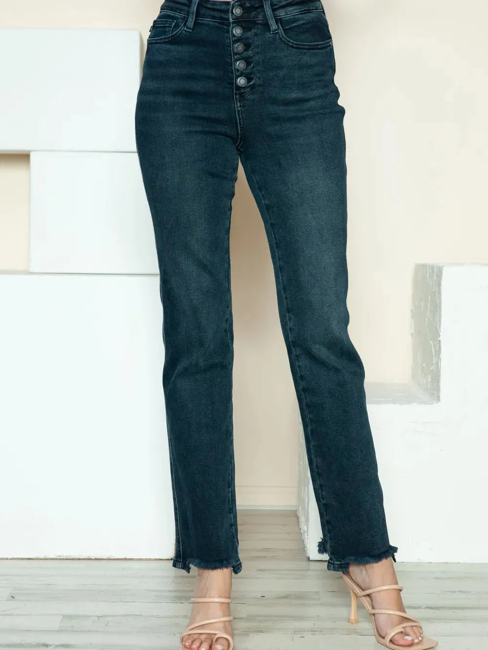 Judy Blue Distress and Impress Destroyed Hem Straight Jeans-Women's Jeans-Shop Z & Joxa