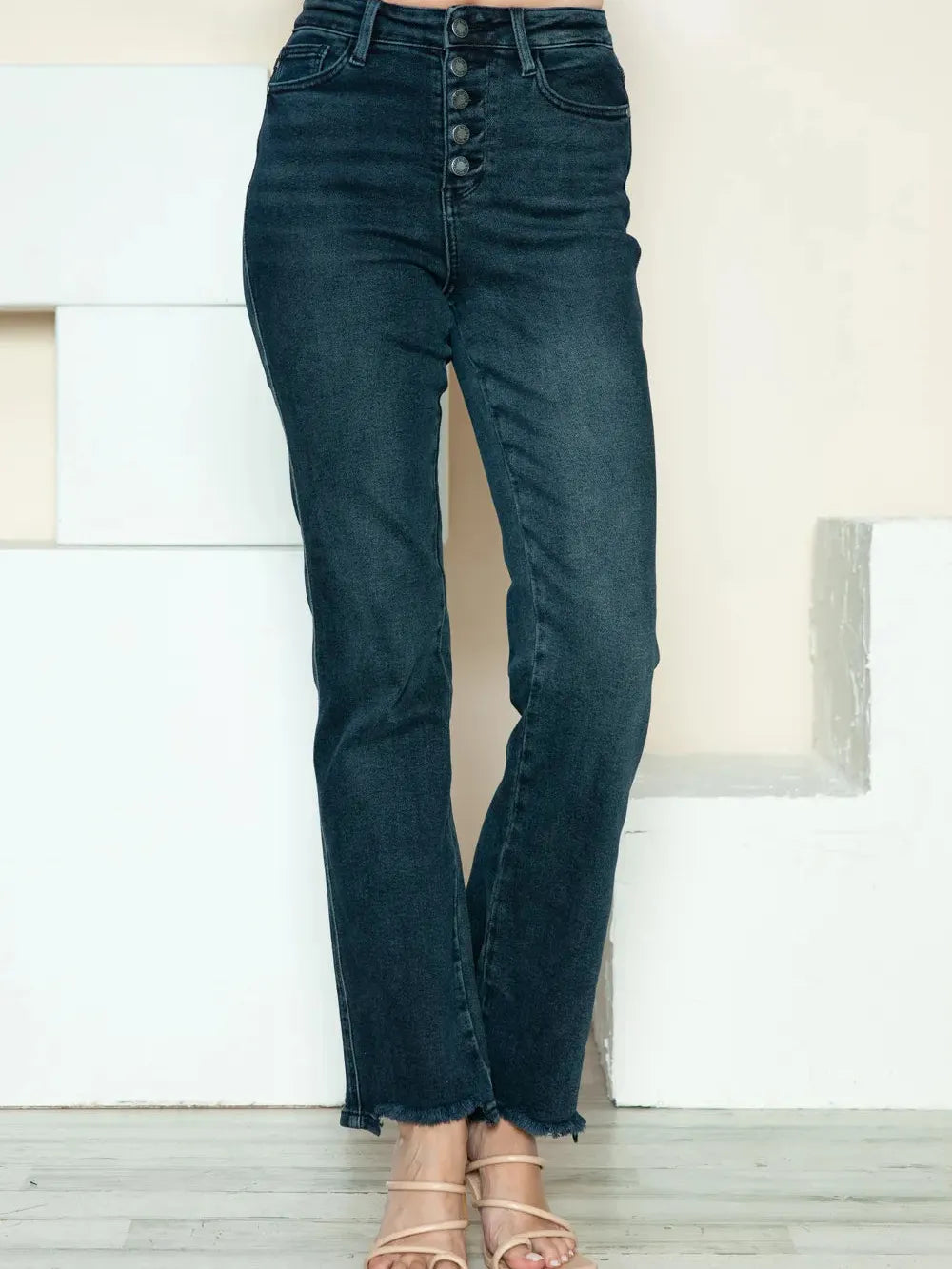 Judy Blue Distress and Impress Destroyed Hem Straight Jeans-Women's Jeans-Shop Z & Joxa