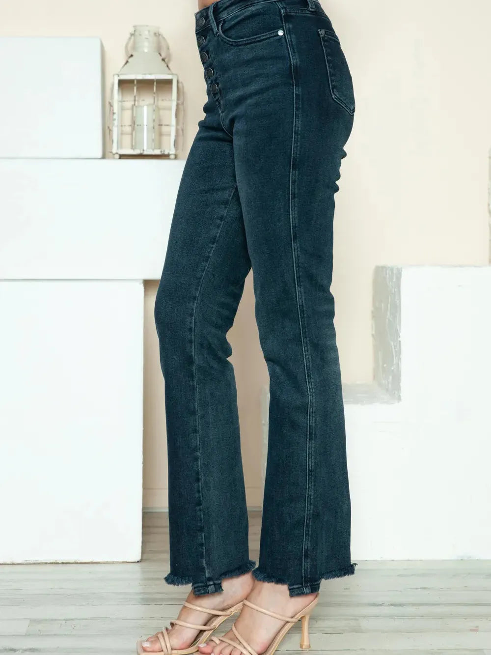 Judy Blue Distress and Impress Destroyed Hem Straight Jeans-Women's Jeans-Shop Z & Joxa