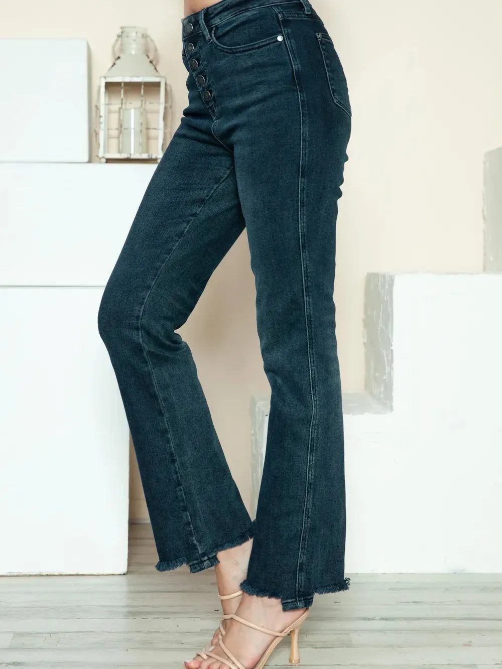 Judy Blue Distress and Impress Destroyed Hem Straight Jeans-Women's Jeans-Shop Z & Joxa