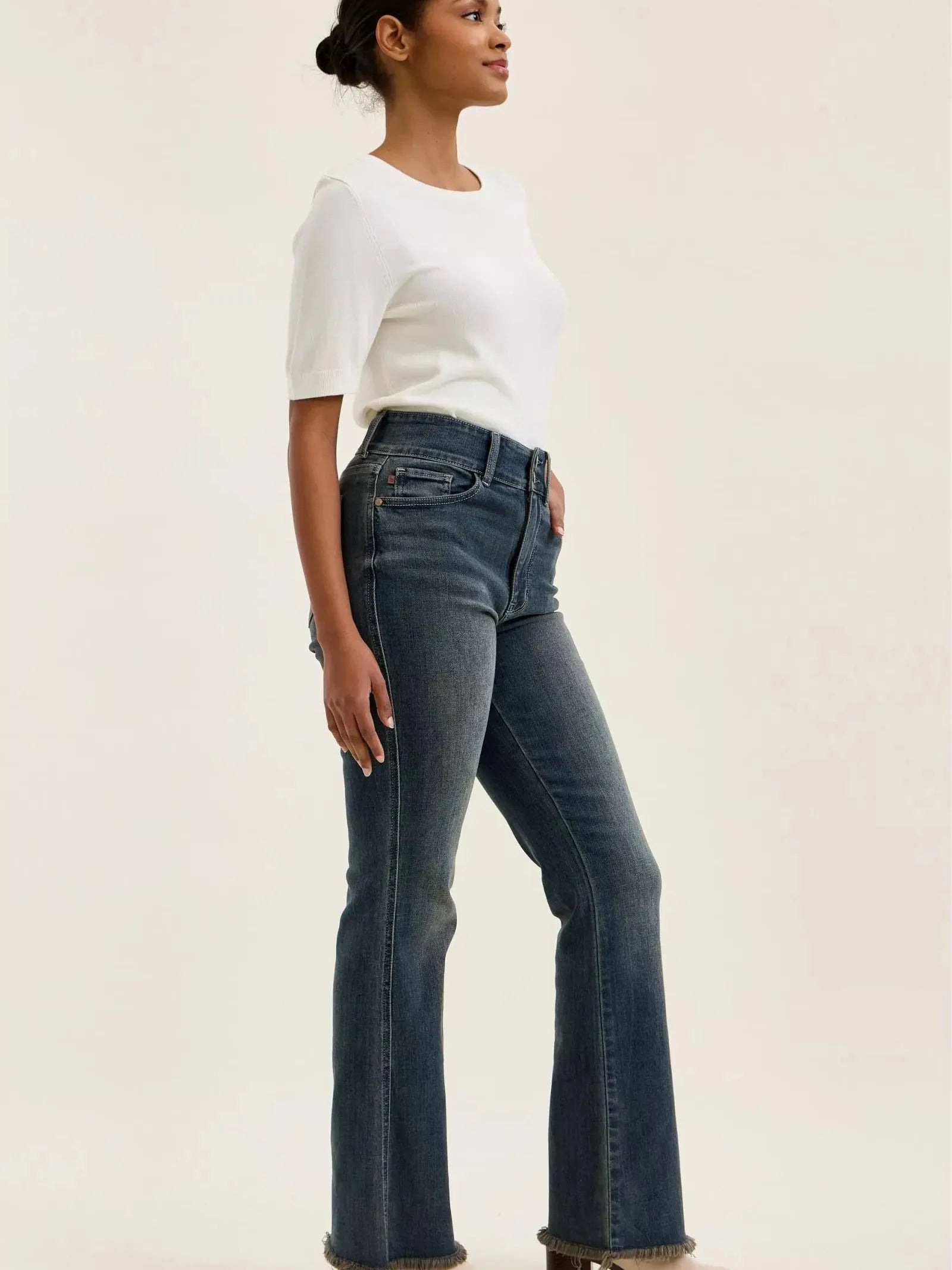 Judy Blue Double Take High Rise Double Button Frayed Hem Jeans-Women's Jeans-Shop Z & Joxa