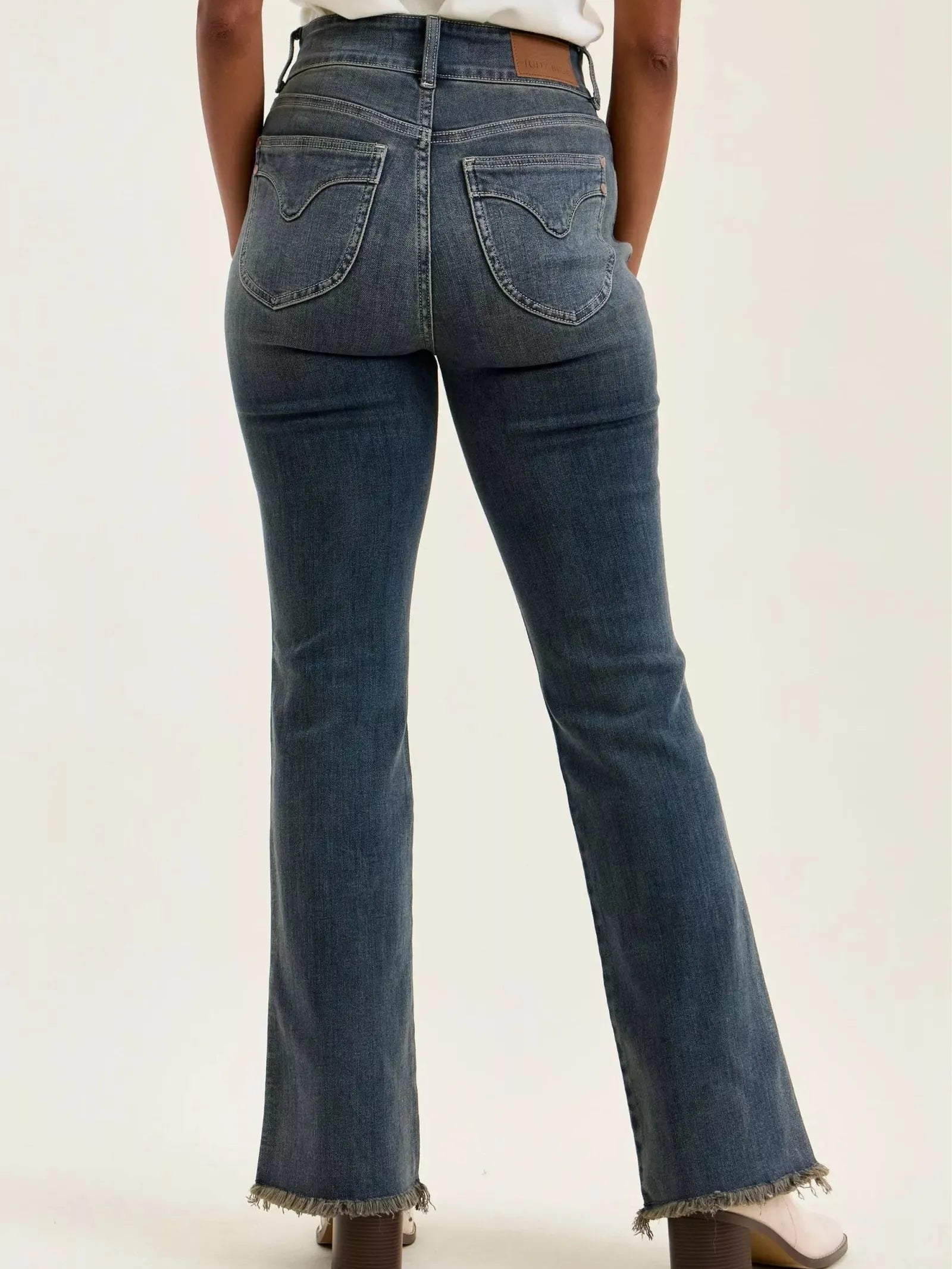 Judy Blue Double Take High Rise Double Button Frayed Hem Jeans-Women's Jeans-Shop Z & Joxa