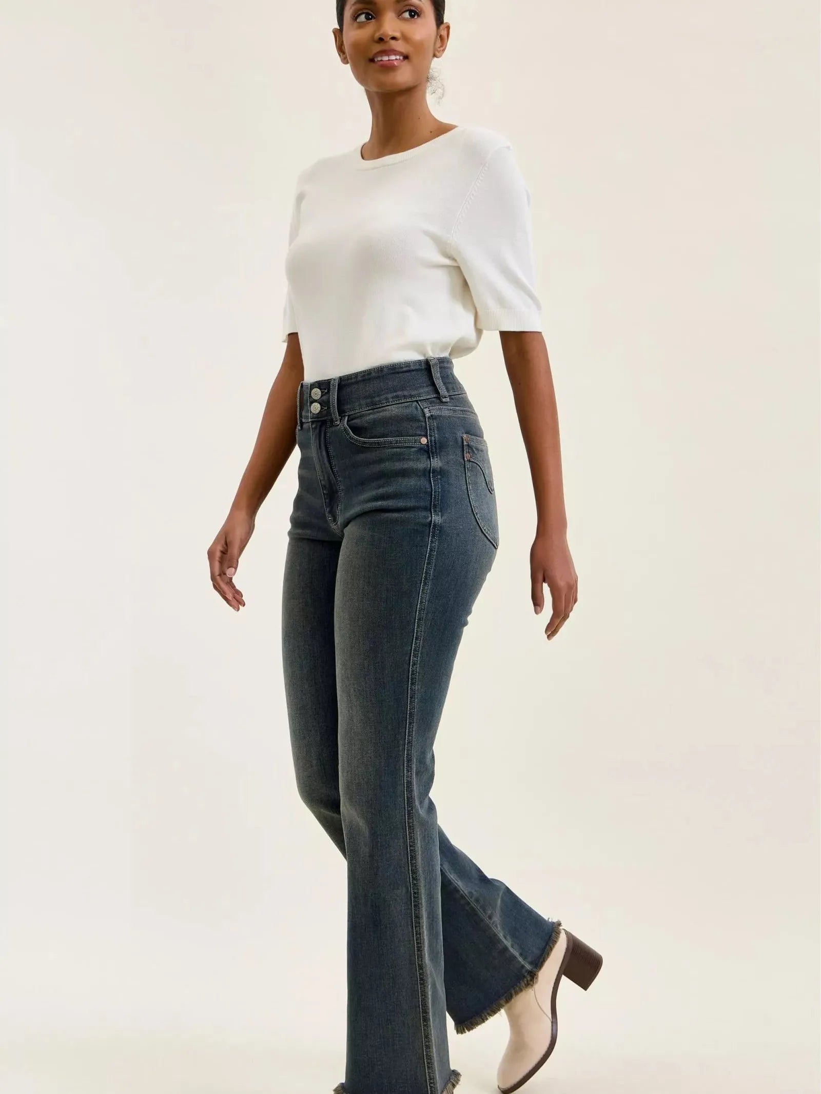 Judy Blue Double Take High Rise Double Button Frayed Hem Jeans-Women's Jeans-Shop Z & Joxa