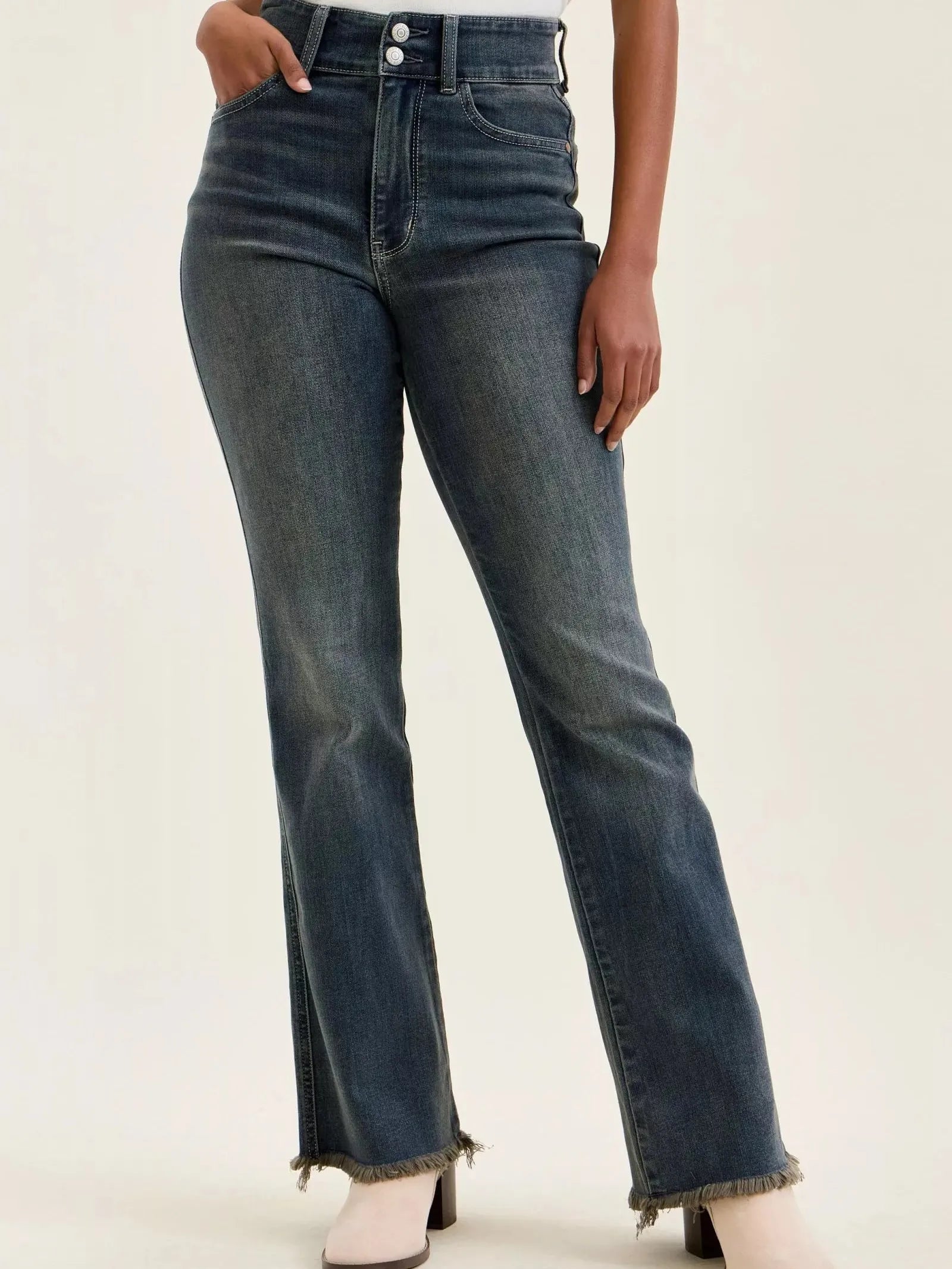 Judy Blue Double Take High Rise Double Button Frayed Hem Jeans-Women's Jeans-Shop Z & Joxa