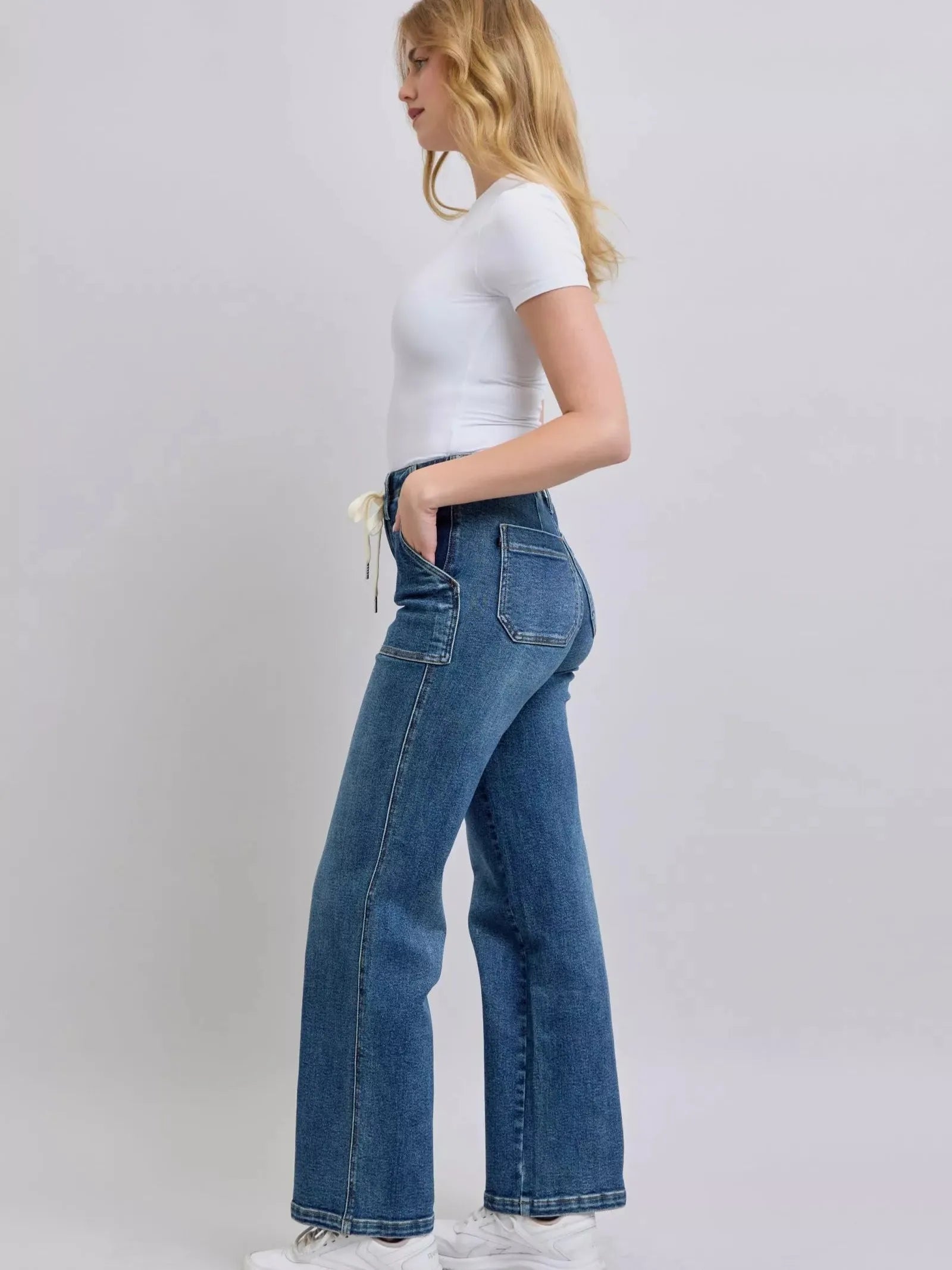 Judy Blue Draw the Line Drawstring Straight Jeans with Pockets-Women's Jeans-Shop Z & Joxa