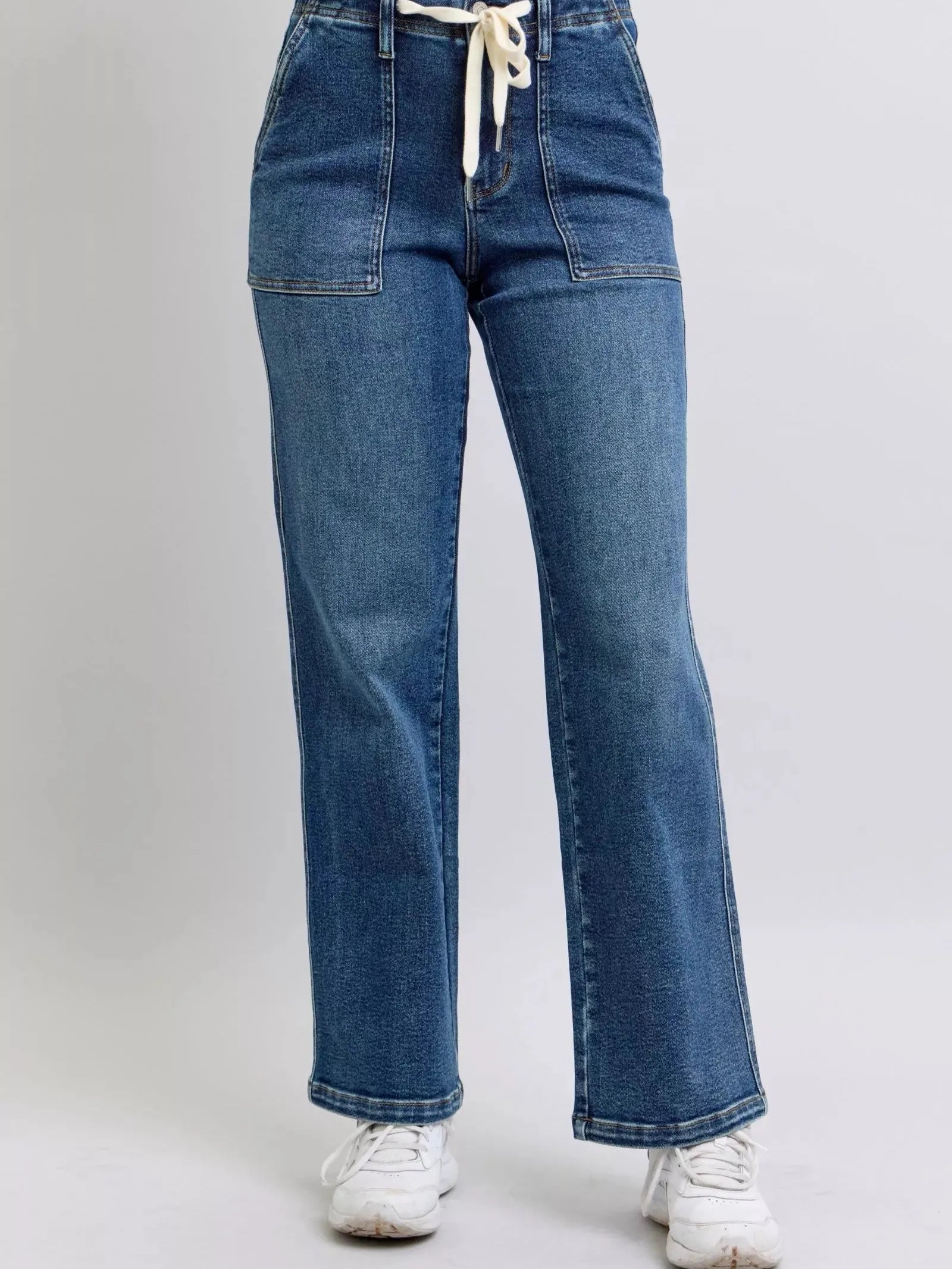 Judy Blue Draw the Line Drawstring Straight Jeans with Pockets-Women's Jeans-Shop Z & Joxa