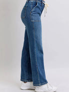 Judy Blue Draw the Line Drawstring Straight Jeans with Pockets-Women's Jeans-Shop Z & Joxa