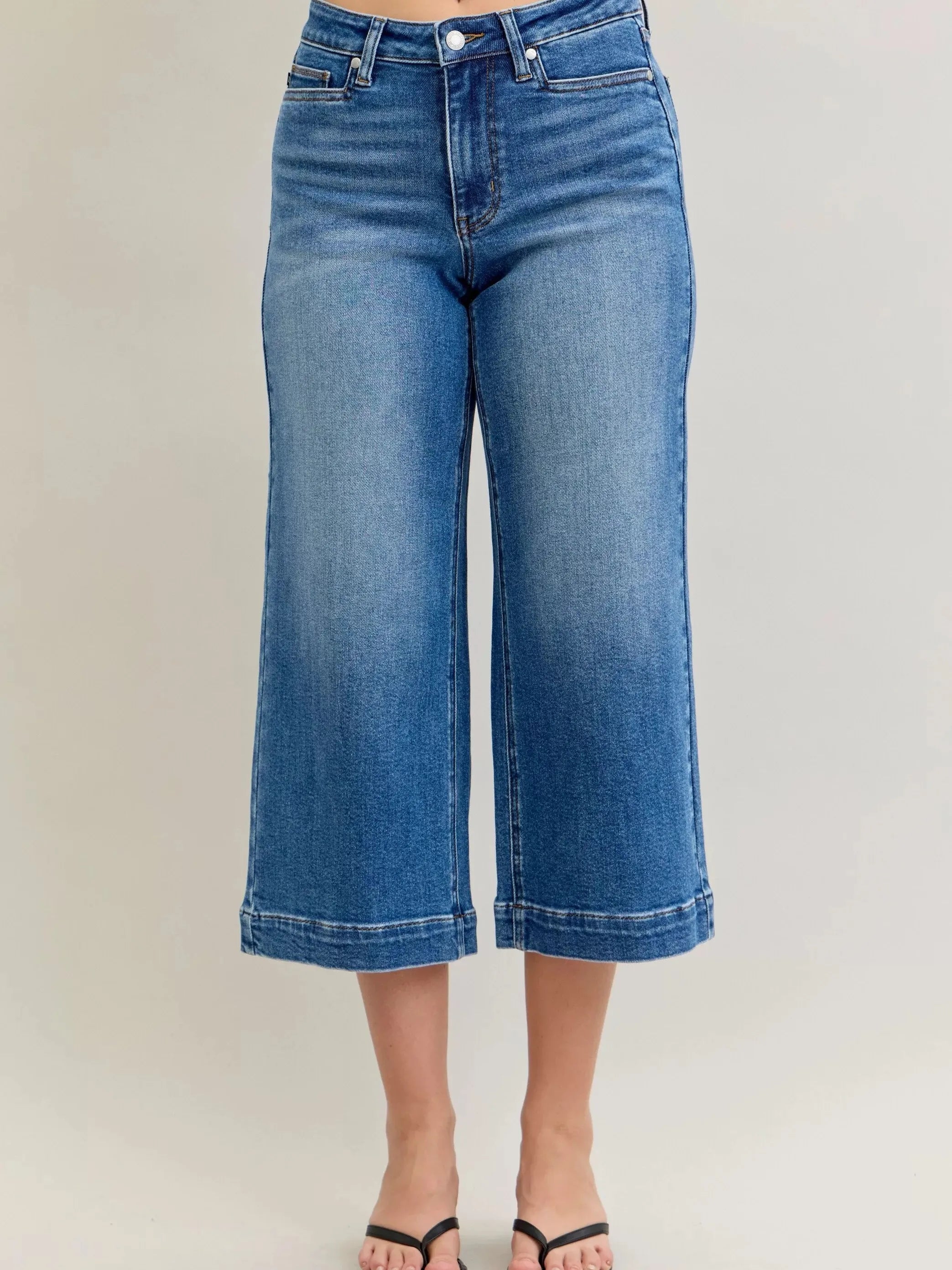 Judy Blue Dreamstone Mid Rise Wide Leg Cropped Jeans-Women's Jeans-Shop Z & Joxa