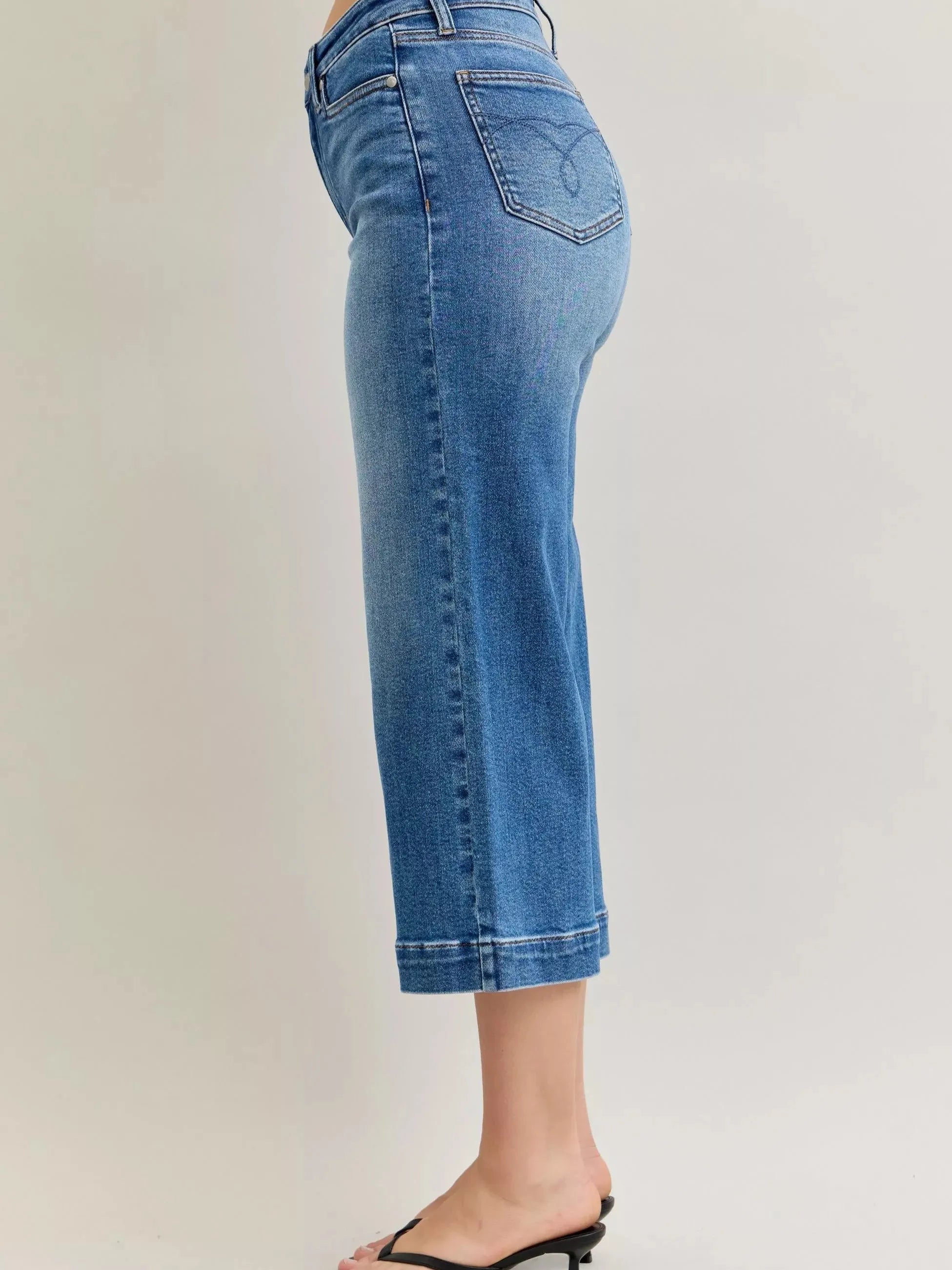 Judy Blue Dreamstone Mid Rise Wide Leg Cropped Jeans-Women's Jeans-Shop Z & Joxa