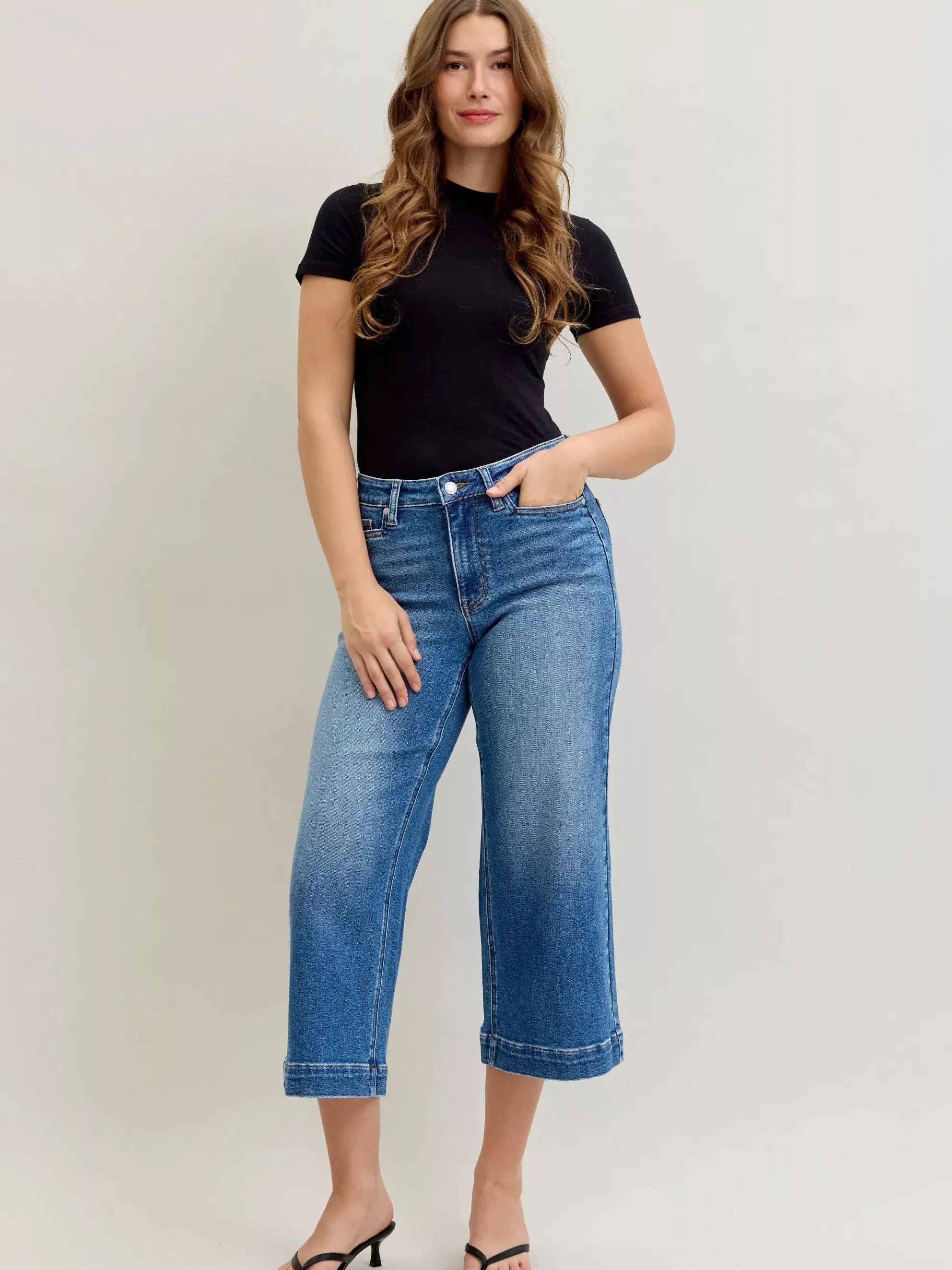 Judy Blue Dreamstone Mid Rise Wide Leg Cropped Jeans-Women's Jeans-Shop Z & Joxa